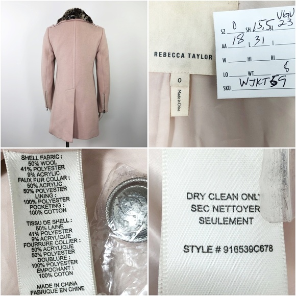 Rebecca Taylor Wool Pink Leopard Fur Collar Coat 0 - Picture 8 of 8